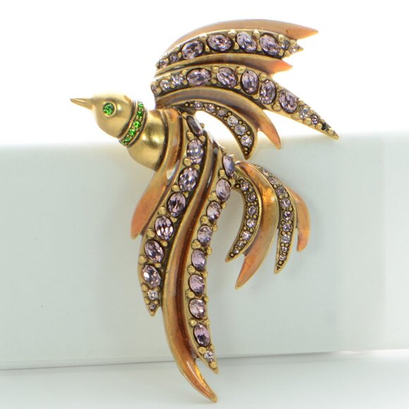 Vintage Oscar de la Renta Crystal Bird Pin Brooch